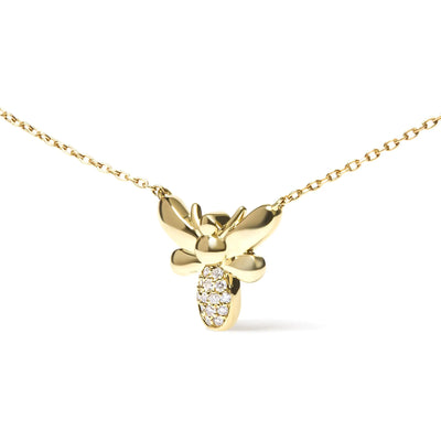 Bumble Bee Pendant 10K Yellow Gold Diamond Accented 18" Inch Necklace (H-I Color, I1-I2 Clarity)