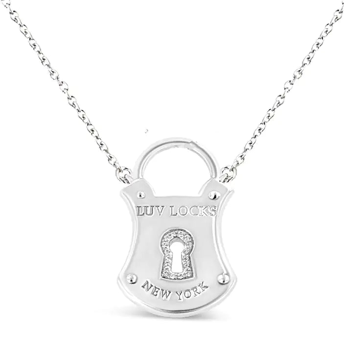 925 Sterling Silver 1/10 Cttw Diamond Lock Pendant 18" Necklace (H-I Color, I1-I2 Clarity)