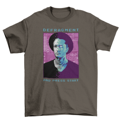 Cool Fashion T-shirt "Defragment and Press Start"