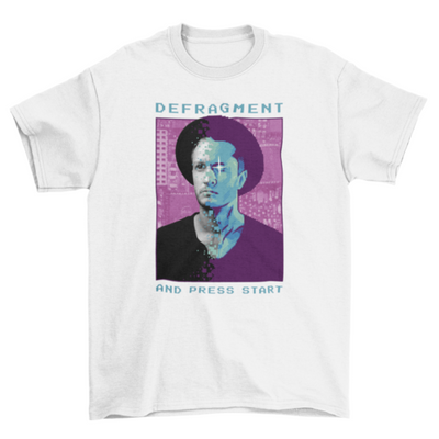 Cool Fashion T-shirt "Defragment and Press Start"