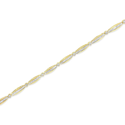 14K Yellow Gold Cut Diamond Bezel and Tapered Link 7" Tennis Bracelet