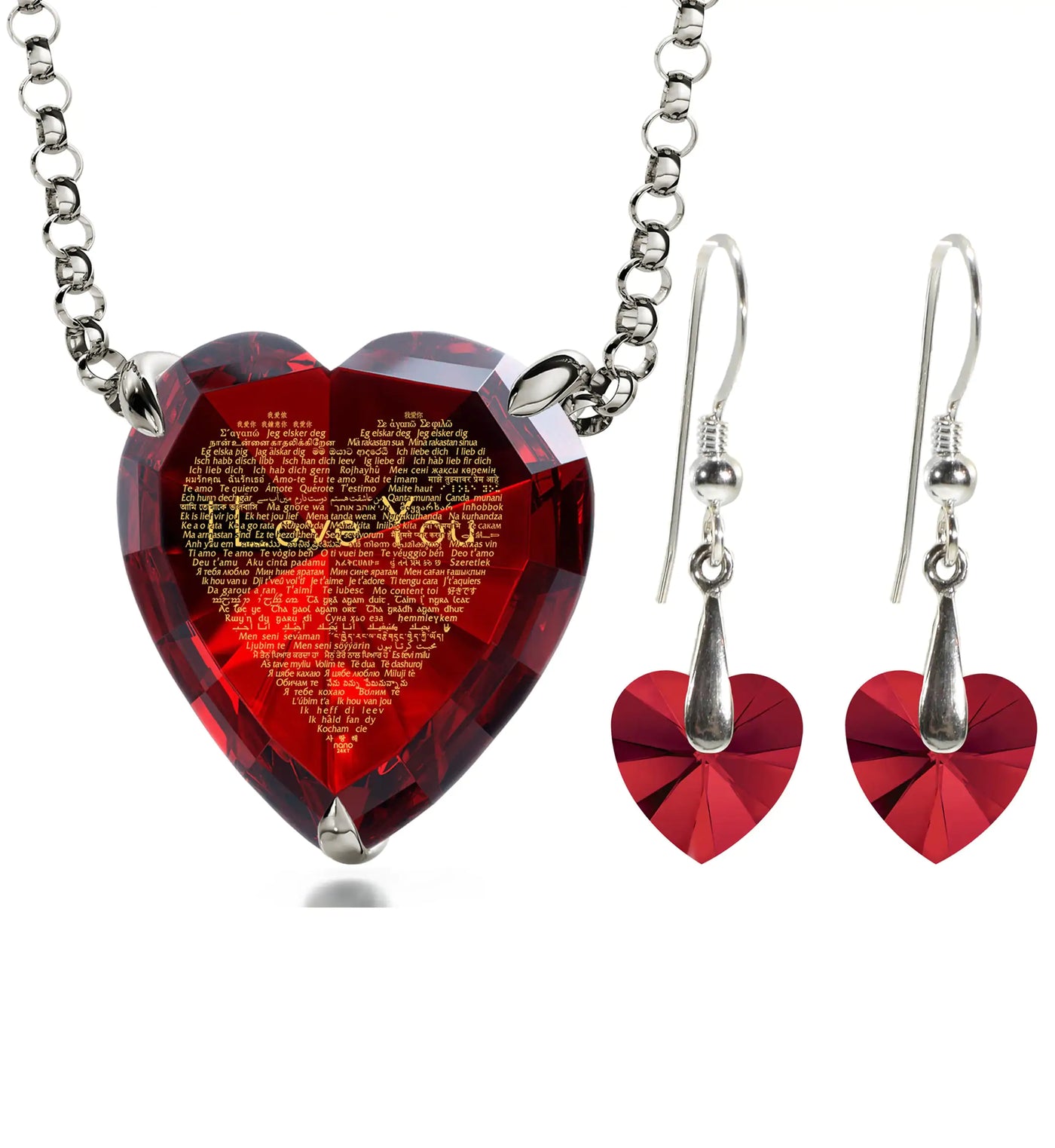 925 Silver Heart Jewelry Set Necklace and Crystal Earrings