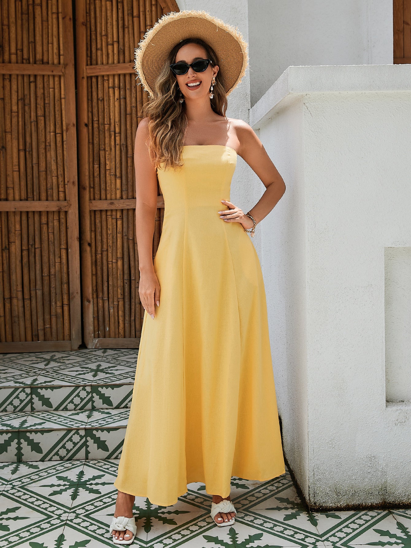 Women's Strapless Linen Maxi Dress