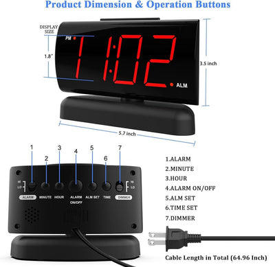 Alarm Clock Large Digital Rotating Base, 2-level Brightness