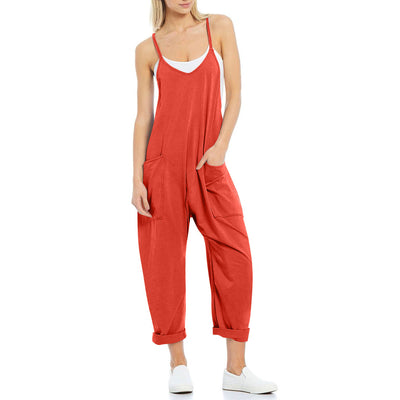 Women's Pocket Spaghetti Straps Knitted Jumpsuit