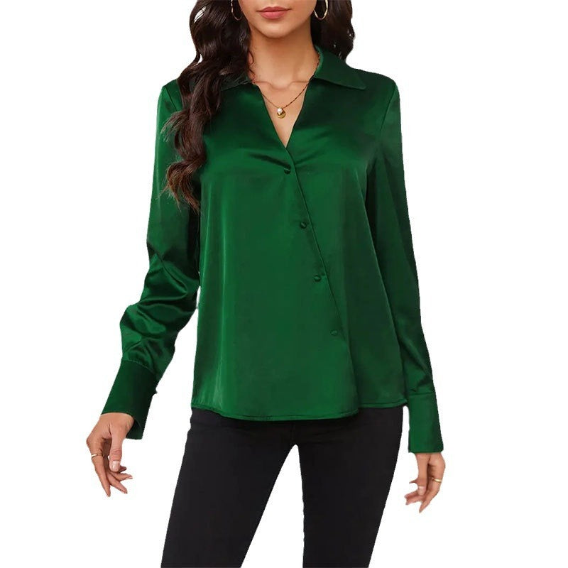 Lady Temperamental Green Silk Button Shirt