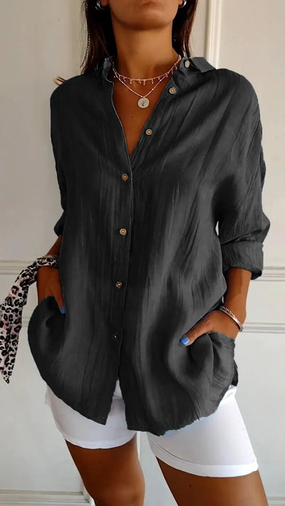 Long Sleeve Single-breasted Pleated Shirt