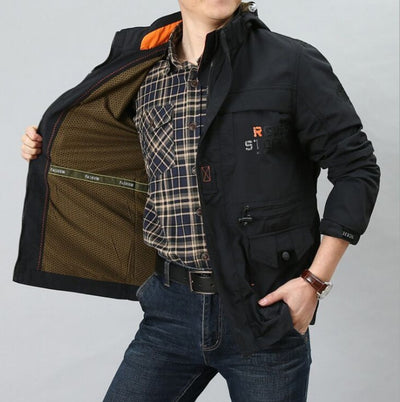 Cross-border Jacket Men's Mid-length Casual Outdoor Hooded Plus Size Jacket