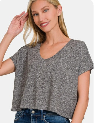 Zenana V-Neck Short Sleeve Cropped T-Shirt