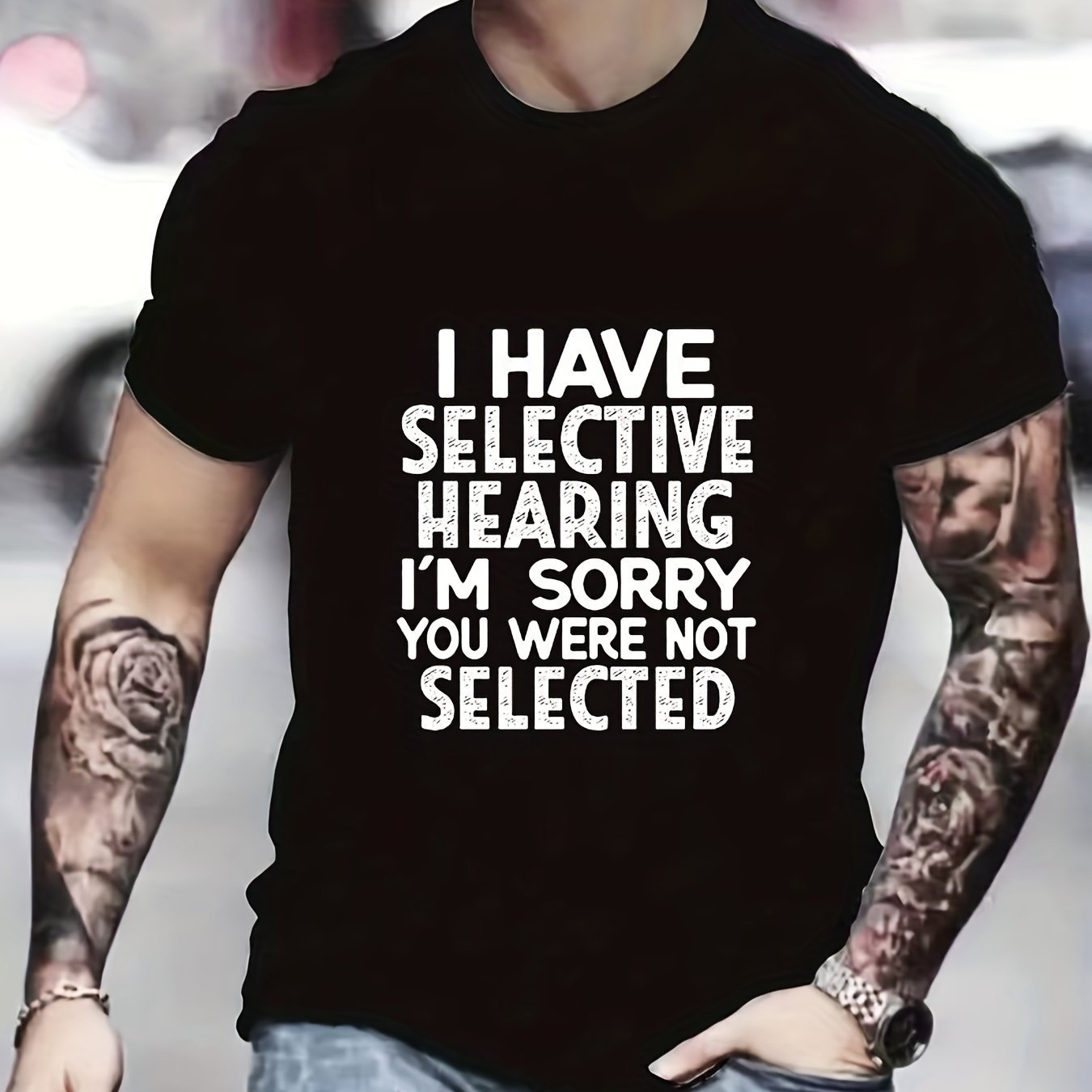 Men's Pattern T-shirt - Selective Hearing Design, Casual and Comfortable