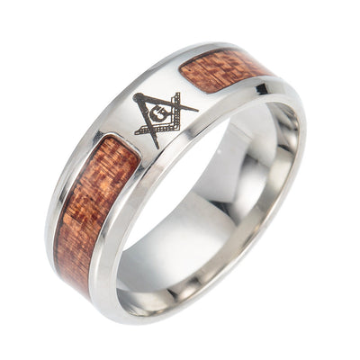 Asgard Handcrafted Stainless Steel Celtic Tree Of Life And Wood Inset Wedding Ring