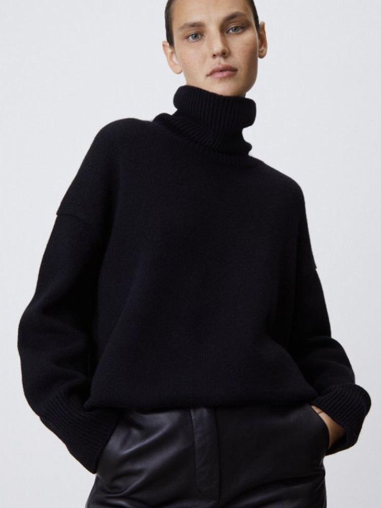 Multi-color Turtleneck Solid Color Sweater