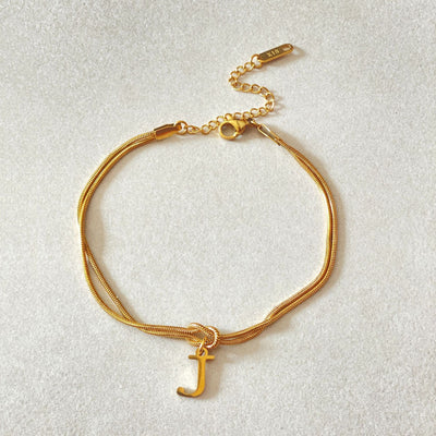 New Letter A-Z Love Knot Gold Color Dainty Snake Chain Charm Bracelet