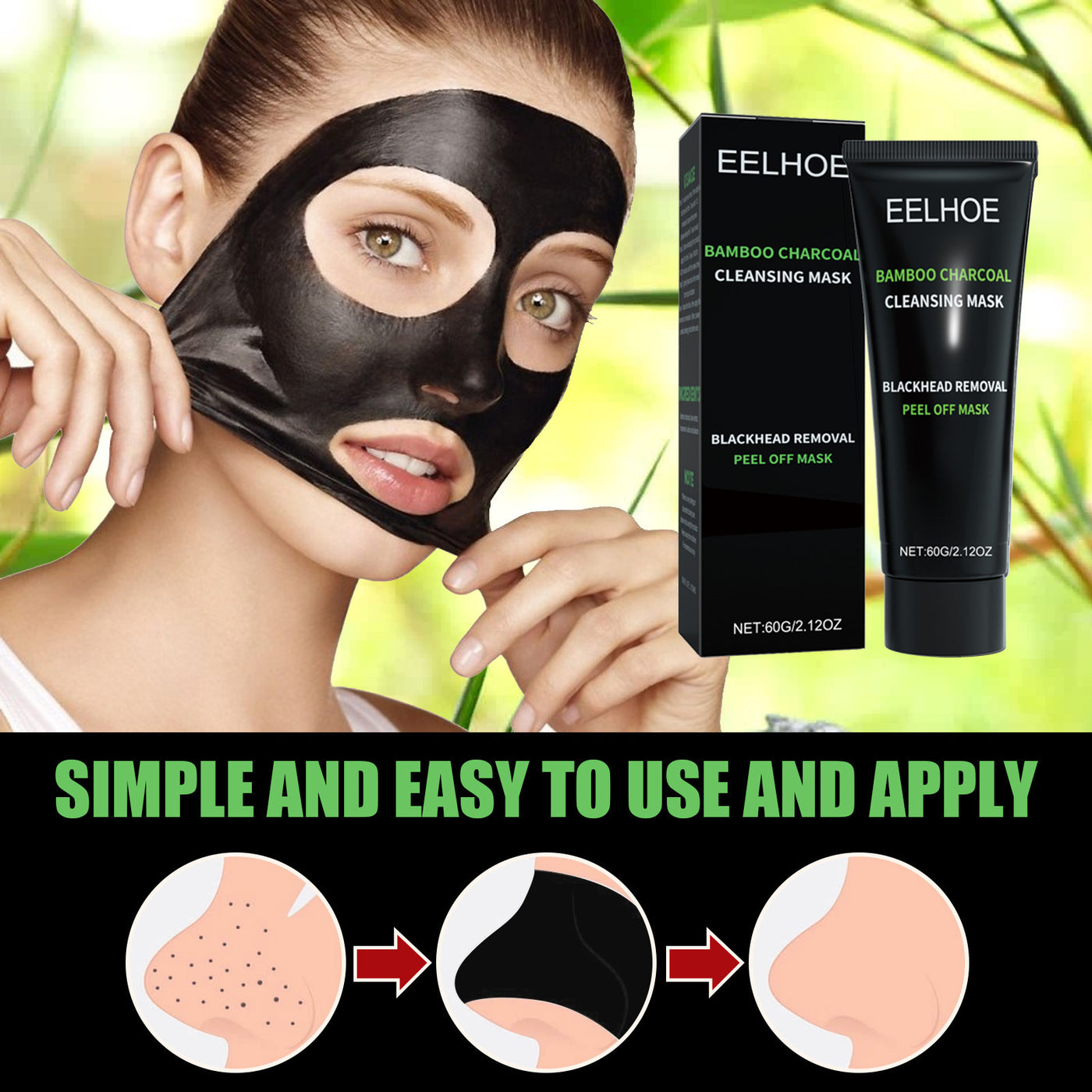 EELHOE Bamboo Charcoal Blackhead Removal Peel-Off Mask for Deep Pore Cleansing