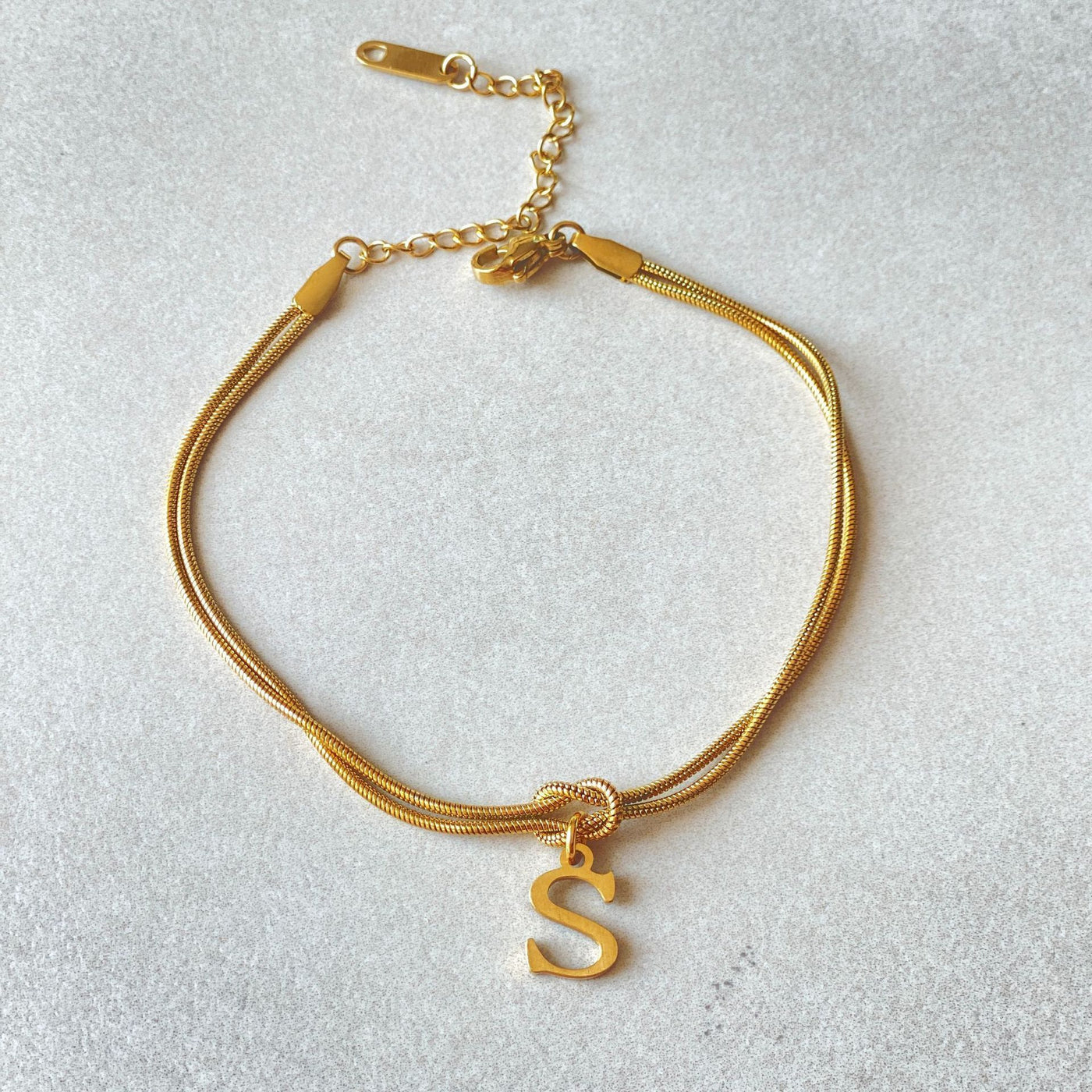 New Letter A-Z Love Knot Gold Color Dainty Snake Chain Charm Bracelet