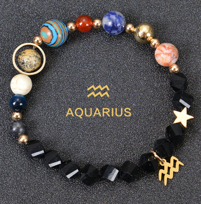 Eight Planets Twelve Constellations Frosted Stone Beaded Bracelet