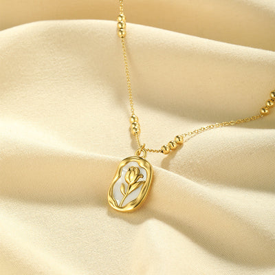 Simple Rose White Shell Pendant Necklace for Women