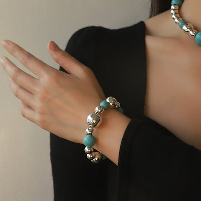 Elegant Turquoise Beaded Necklace & Bracelet Cross Border Fashion Set