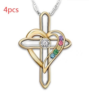 Cross Love Colorful Imitation Gemstone Pendant Alloy Clavicle Chain