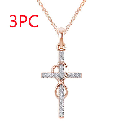 Alloy Pendant with Diamond and Eight-character Cross Necklace