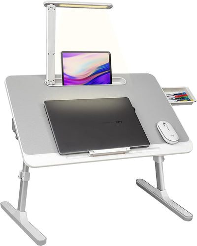 Laptop Desk with LED Light and Drawer, Adjustable Stand for Bed, Sofa, Study, Reading