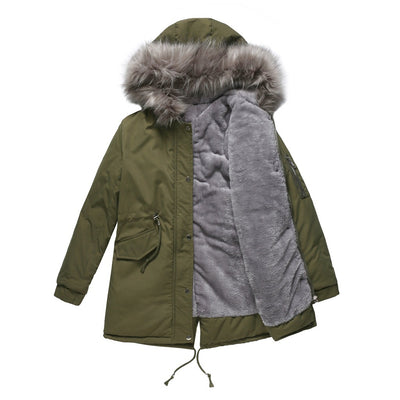 Cotton-padded Mid-length Hooded Parka Coat