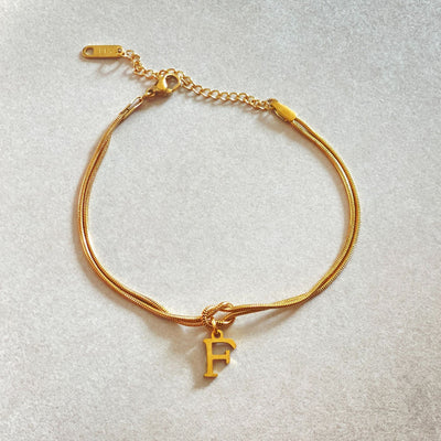 New Letter A-Z Love Knot Gold Color Dainty Snake Chain Charm Bracelet