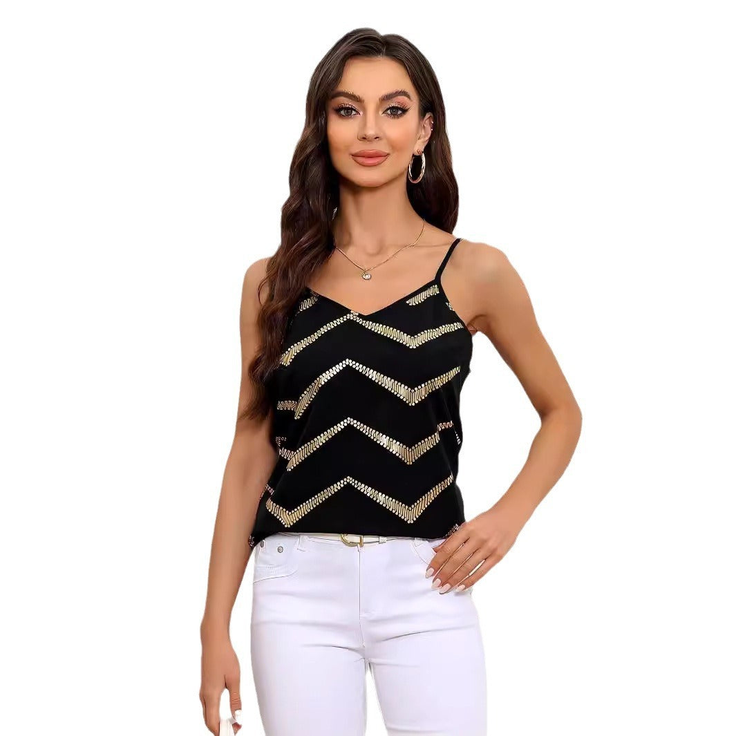 Women’s V-Neck Bronzing Backless Sling Top