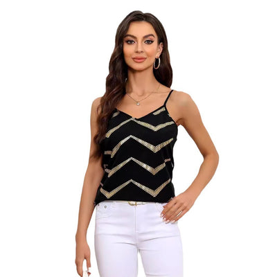 Women’s V-Neck Bronzing Backless Sling Top