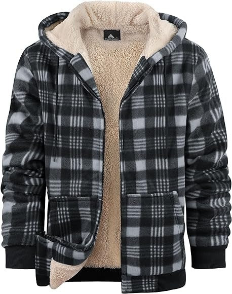 Men's Plaid Print Hooded Zip-Up Cotton-padded Winter Jacket