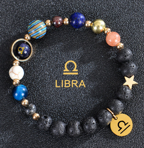 Eight Planets Twelve Constellations Frosted Stone Beaded Bracelet