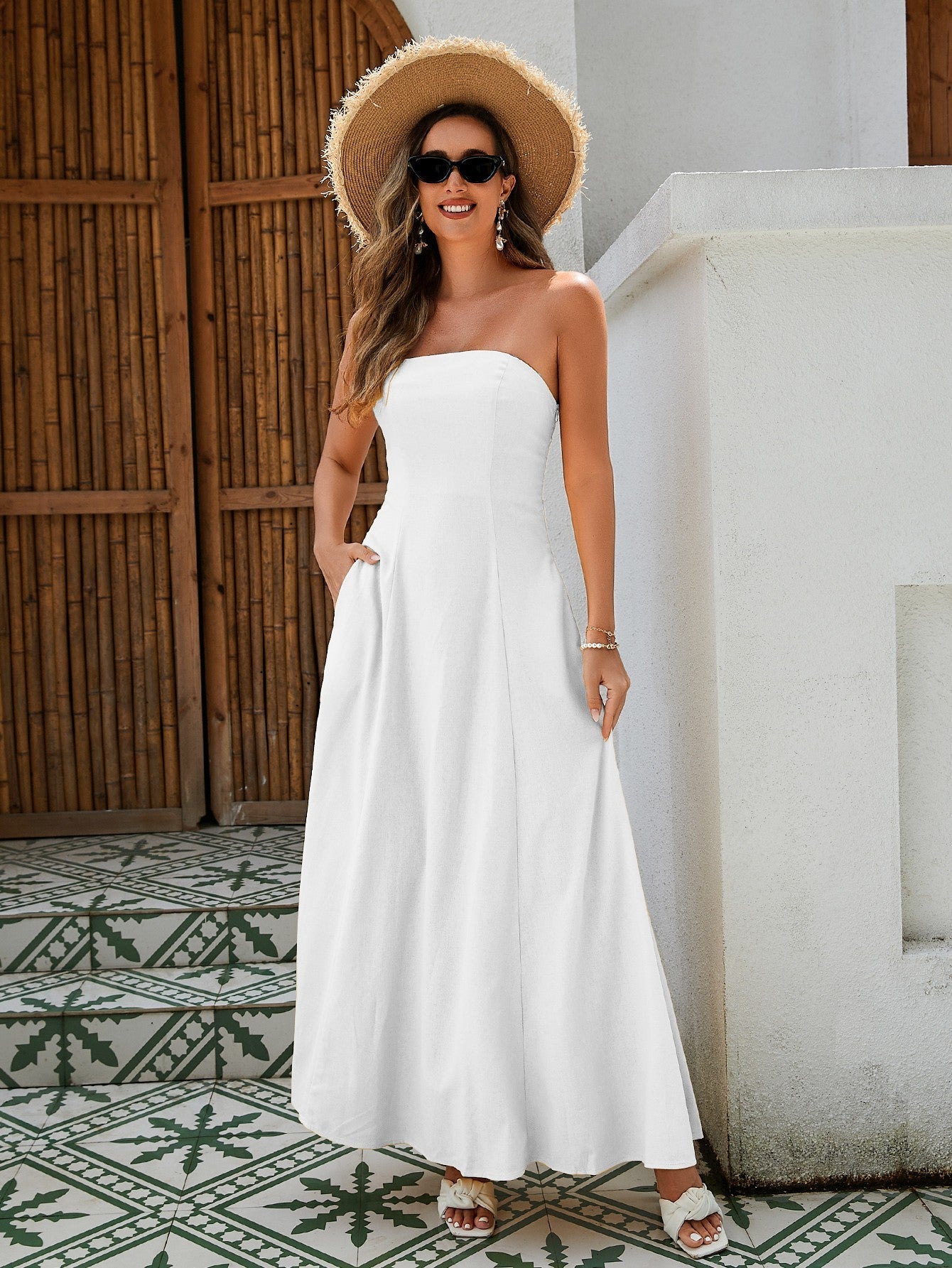 Women's Strapless Linen Maxi Dress