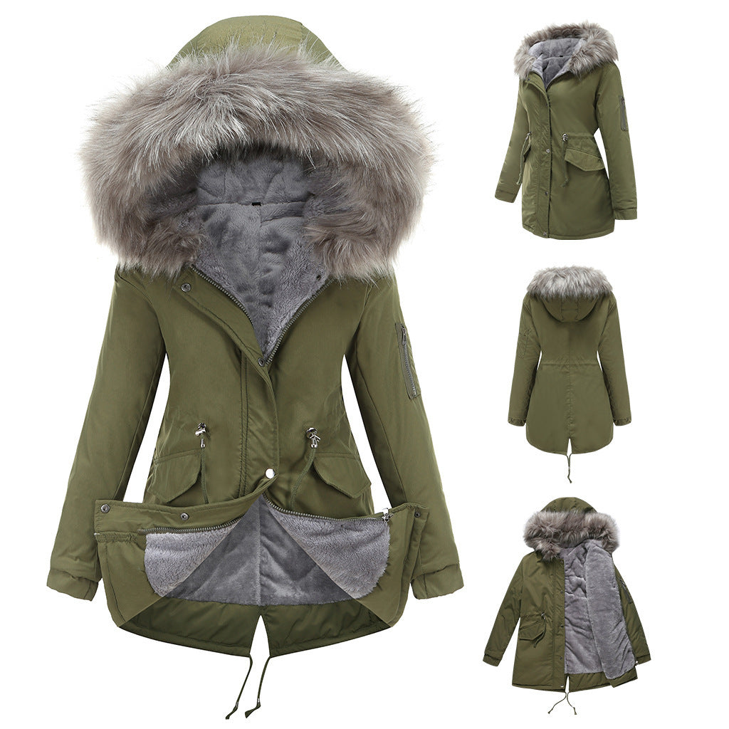 Cotton-padded Mid-length Hooded Parka Coat