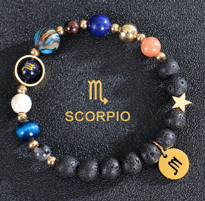 Eight Planets Twelve Constellations Frosted Stone Beaded Bracelet