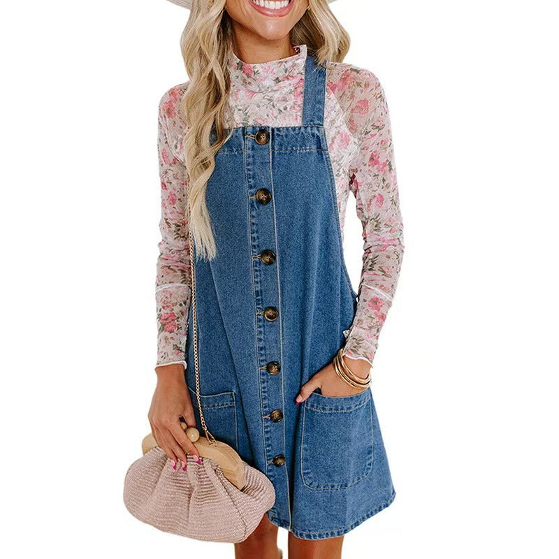 Loose Denim Brace Dress