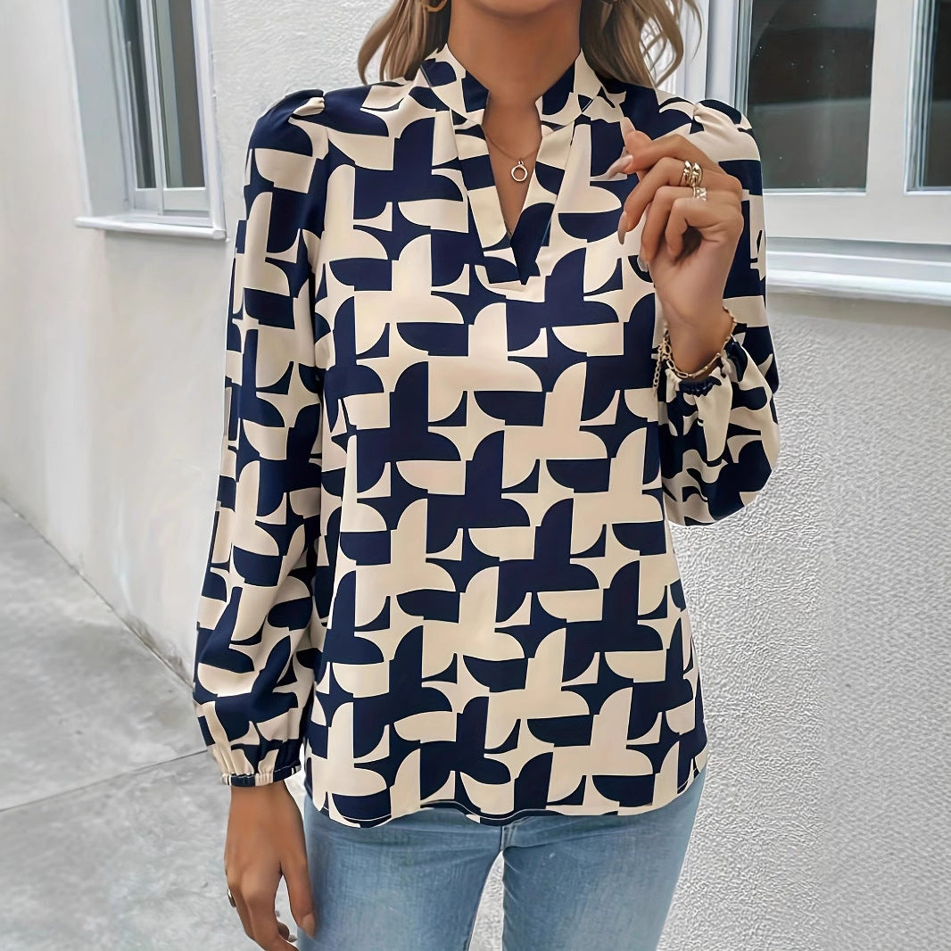 Women's Commuting Fashion V-neck Printed Pullover