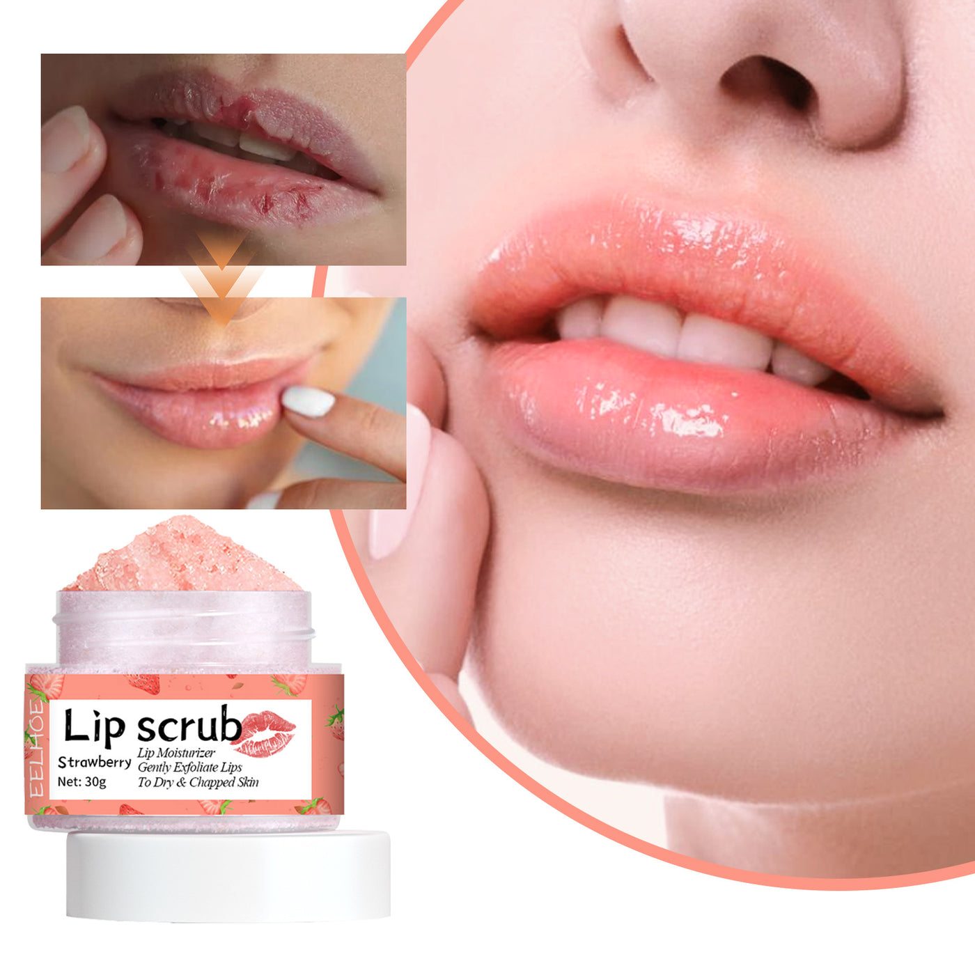 EELHOE Strawberry Lip Scrub, Moisturize Lips, Prevent Dry Crack, Moisturize Dead Skin