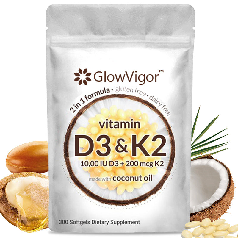 GlowVigor 2-in-1 Vitamin D3 K2 Supplement Softgel - 300 Pcs