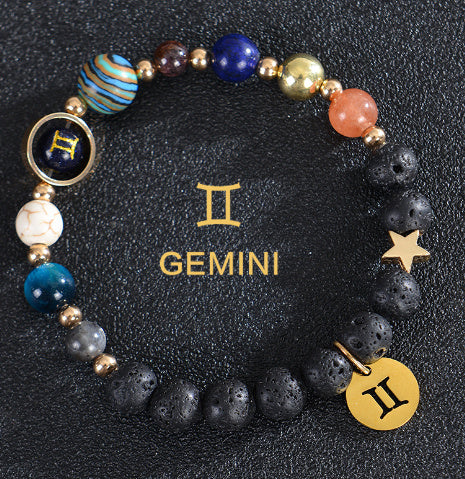 Eight Planets Twelve Constellations Frosted Stone Beaded Bracelet