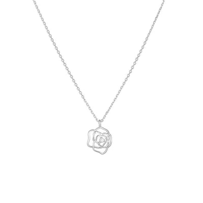 French Retro Hollow Rose Sterling Silver Necklace