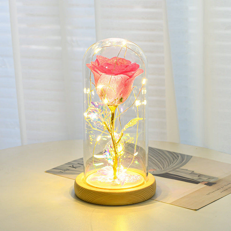 Valentines' Day Gift Eternal Rose Flowers LED Light in Glass Cover