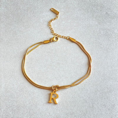 New Letter A-Z Love Knot Gold Color Dainty Snake Chain Charm Bracelet