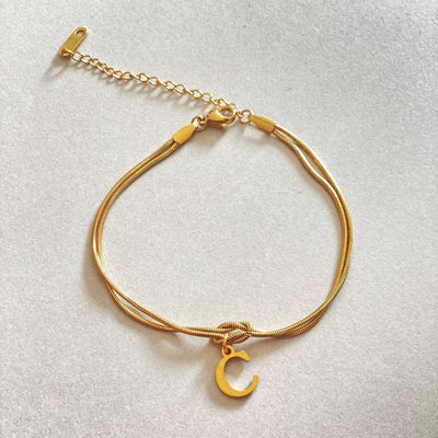 New Letter A-Z Love Knot Gold Color Dainty Snake Chain Charm Bracelet