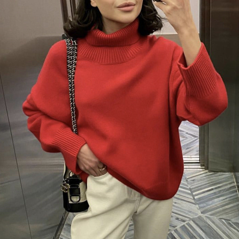 Multi-color Turtleneck Solid Color Sweater