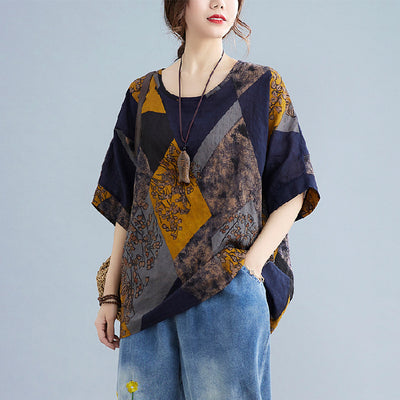 Loose Round Neck Printed Short-sleeved T-shirt Top