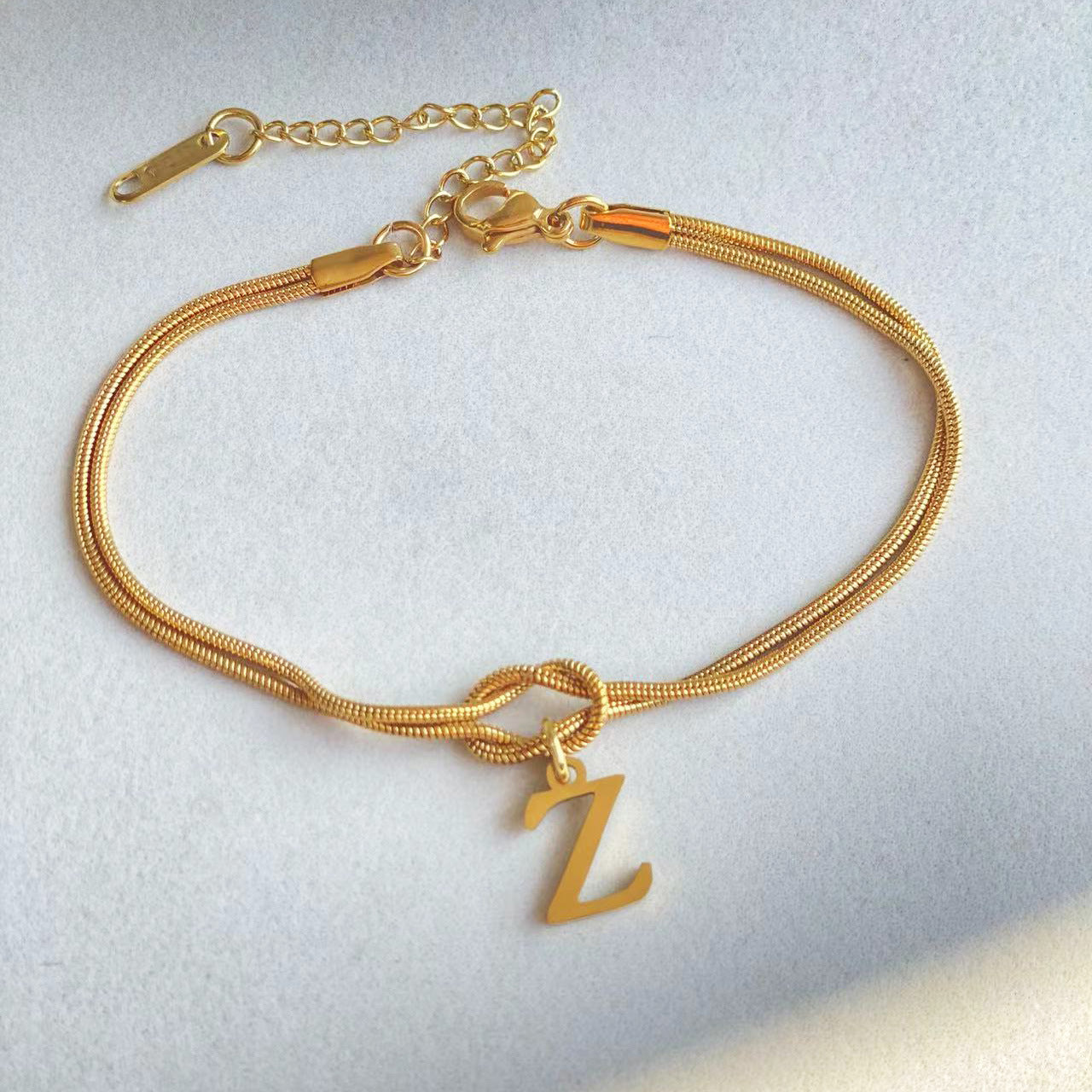 New Letter A-Z Love Knot Gold Color Dainty Snake Chain Charm Bracelet