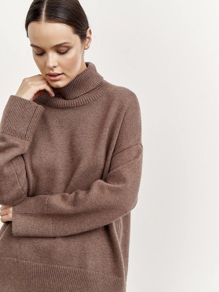 Multi-color Turtleneck Solid Color Sweater