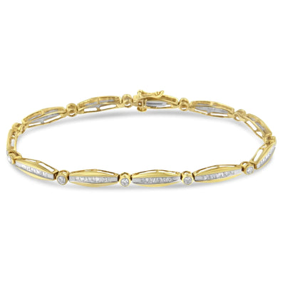 14K Yellow Gold Cut Diamond Bezel and Tapered Link 7" Tennis Bracelet