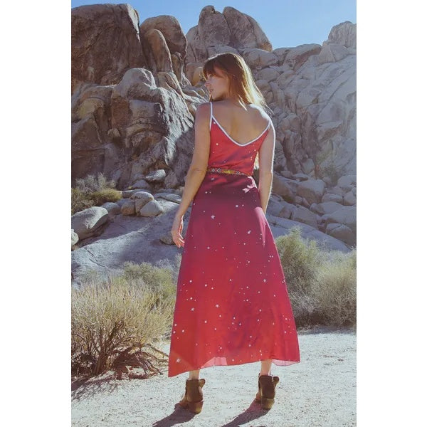 Silk Slip Dress in Cosmic Crimson