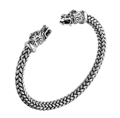 Handcrafted Stainless Steel Grey Wolf Head Bracelet